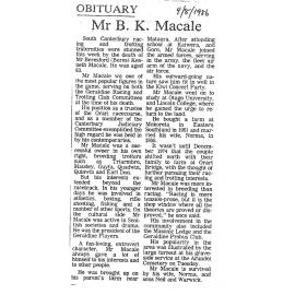 Obituary: Mr B K Macale