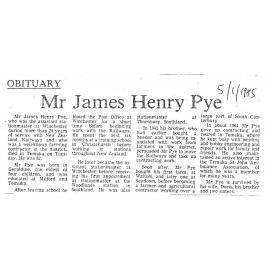 Obituary: Mr James Henry Pye