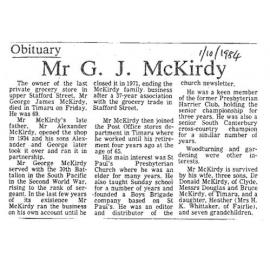 Obituary: Mr G J McKirdy