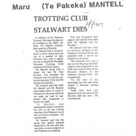 Obituary: Maru (Te Pakeke) Mantell, Trotting club stalwart dies