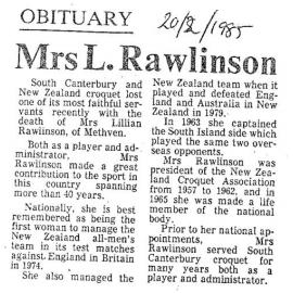 Obituary: Mrs L Rawlinson