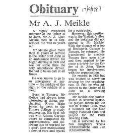 Obituary: Mr A J Meikle