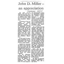 Obituary: John D Miller - an appreciation
