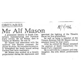 Obituary: Mr Alf Mason