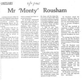 Obituary: Mr 'Monty' Rousham