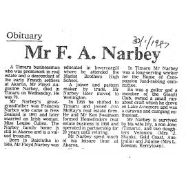 Obituary: Mr F A Narbey
