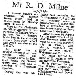 Obituary: Mr R D Milne