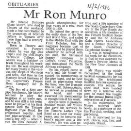 Obituary: Mr Ron Munro
