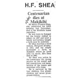 Obituary: H F Shea
