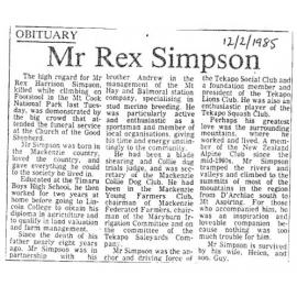 Obituary: Mr Rex Simpson