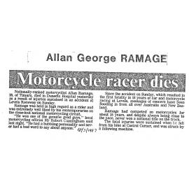 Obituary: Allan George Ramage, Motorcycle racer dies