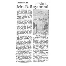 Obituary: Mrs B Raymond