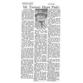 Obituary: Mr Tamaio Hemi Paiki