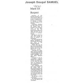 Obituary: Joseph Dougal Samuel, Mark Of Respect
