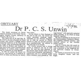 Obituary: Dr P C S Unwin