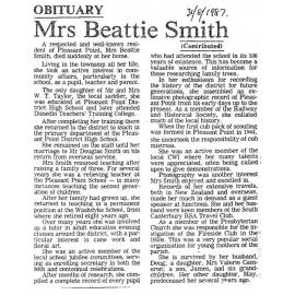 Obituary: Mrs Beattie Smith