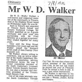 Obituary: Mr W D Walker