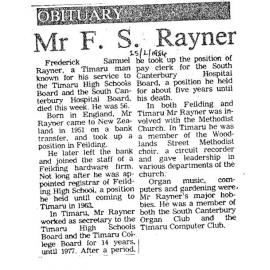 Obituary: Mr F S Rayner