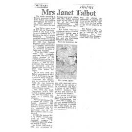 Obituary: Mrs Janet Talbot