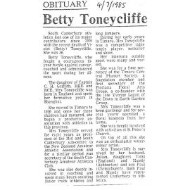 Obituary: Betty Toneycliffe