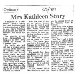 Obituary: Mrs Kathleen Story