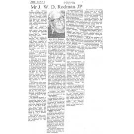 Obituary: Mr J W D Rodman JP