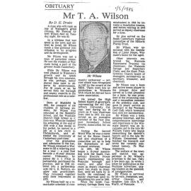Obituary: Mr T A Wilson