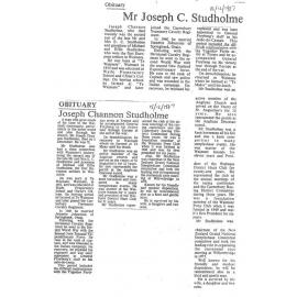 Obituary: Mr Joseph Channon Studholme