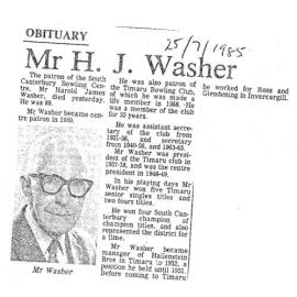 Obituary: Mr H J Washer