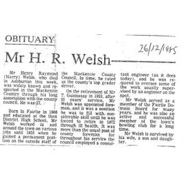 Obituary: Mr H R Welsh
