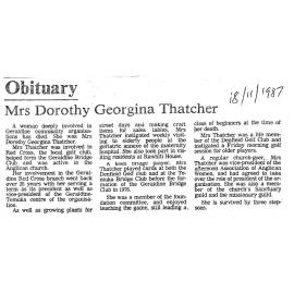 Obituary: Mrs Dorothy Georgina Thatcher