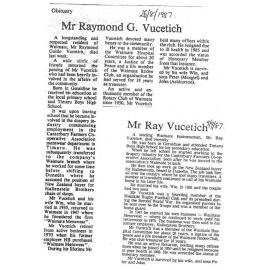 Obituary: Mr Raymond G Vucetich