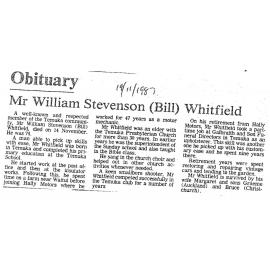 Obituary: Mr William Stevenson (Bill) Whitfield