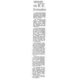 Obituary: Mr R E Zwimpher