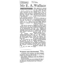 Obituary: Mr E A Wallace, Waimate man electrocuted