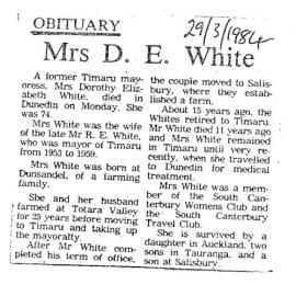Obituary: Mrs D E White