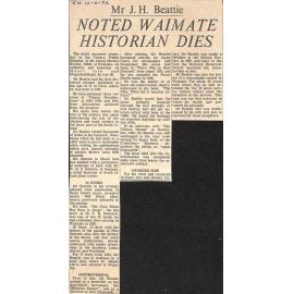 Mr J H Beattie: Noted Waimate Historian Dies
