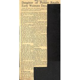Daughter of Pioneer Recalls Early Waimate Days