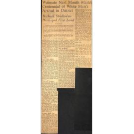 Waimate Next Month Marks Centennial of White Man's Arrival in District