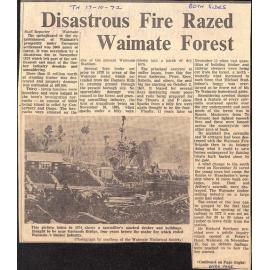 Disastrous Fire Razed Waimate Forest / Point and Kelceys Bush Escaped the Flames