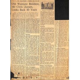 Old Waimate Resident, Mr Chris Hansen Looks Back 80 Years