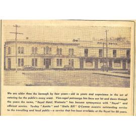 Advertisement for the Royal Hotel, Waimate