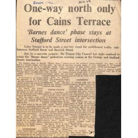 One-way north only for Cains Terrace- 'Barnes dance' phase stays at Stafford Street intersection
