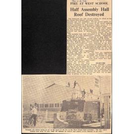 Fire at West School: Half Assembly Hall Roof Destroyed