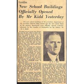 Geraldine: New School Buildings Officially Opened By Mr Kidd Yesterday