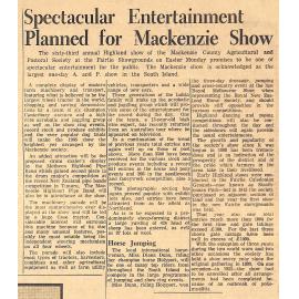 Spectacular Entertainment Planned for Mackenzie Show