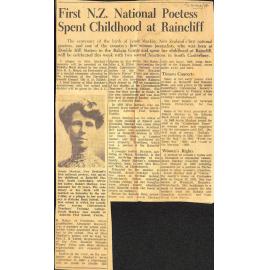 First New Zealand National Poetess Spent Childhood at Raincliff