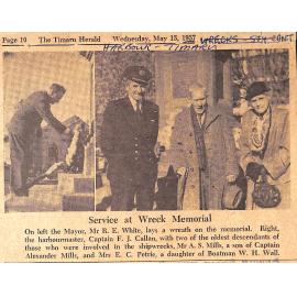 Timaru Shipwrecks Recalled At Simple Memorial Service Yesterday, 75th Anniversary of Loss Of Two Sailing Vessels