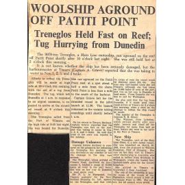 Woolship Aground Off Patiti Point, Treneglos Held Fast on Reef; Tug Hurrying from Dunedin