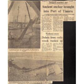 Ancient anchor brought into Port of Timaru, Debris from early wreck washed up